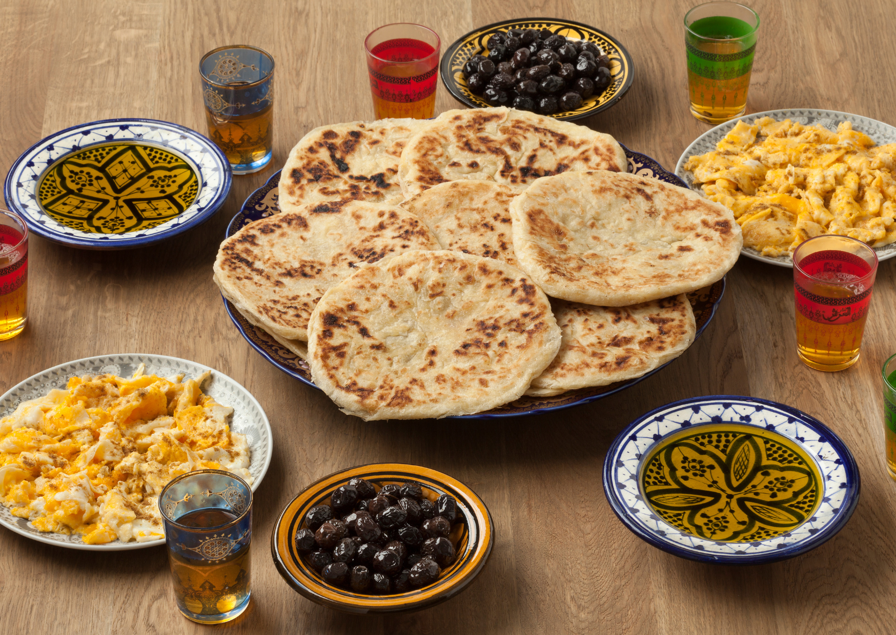 Typical Moroccan Breakfast Recipes: Best Breakfast in Morocco 4 Traditional Breakfast in Morocco - Moroccan bread like Msemman, blacn olives and tea, typical moroccan breakfast, best breakfast in morocco, moroccan breakfast, breakfast in morocco, traditional moroccan breakfast, moroccan breakfast foods