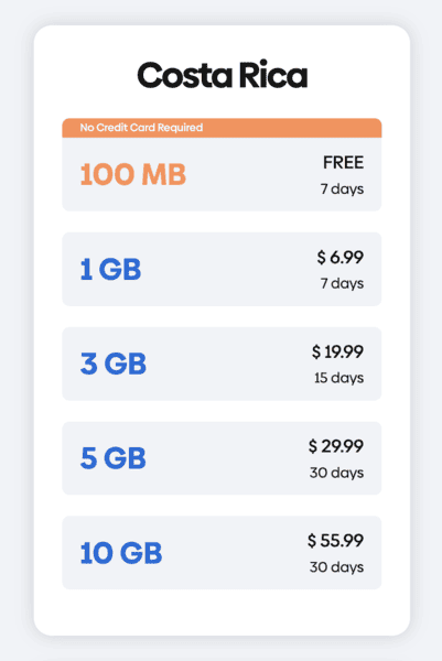 Airalo vs GigSky Comparison - Which eSIM to Choose 3 Airalo vs GigSky Costa Rica eSIM Data Plans